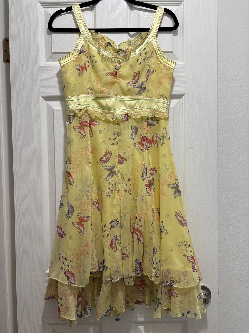 Banila B Yellow Butterfly-Print Midi Dress with Ruffle Hem